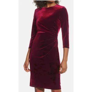 Eliza J Side Pleat Velvet Crew Neck Sheath 3/4 Sleeve Dress